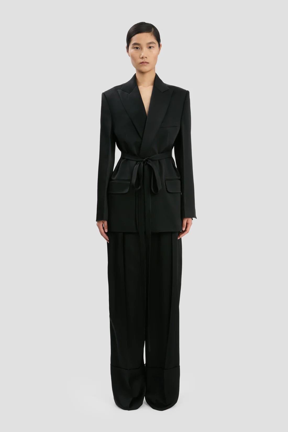 Wide Leg Turn-Up Trouser In Black